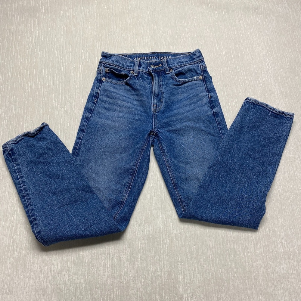 American Eagle Outfitters Straight Leg Jeans Womens 00 Short Blue Cotton Stretch
